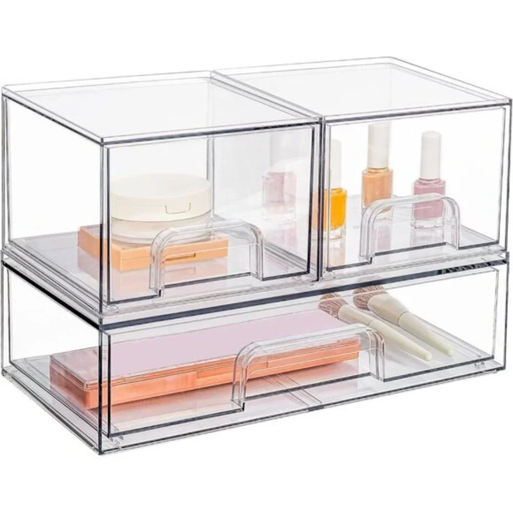 New Set of 3 Stackable Storage Drawers, Clear Bins for Makeup & Bathroom Use